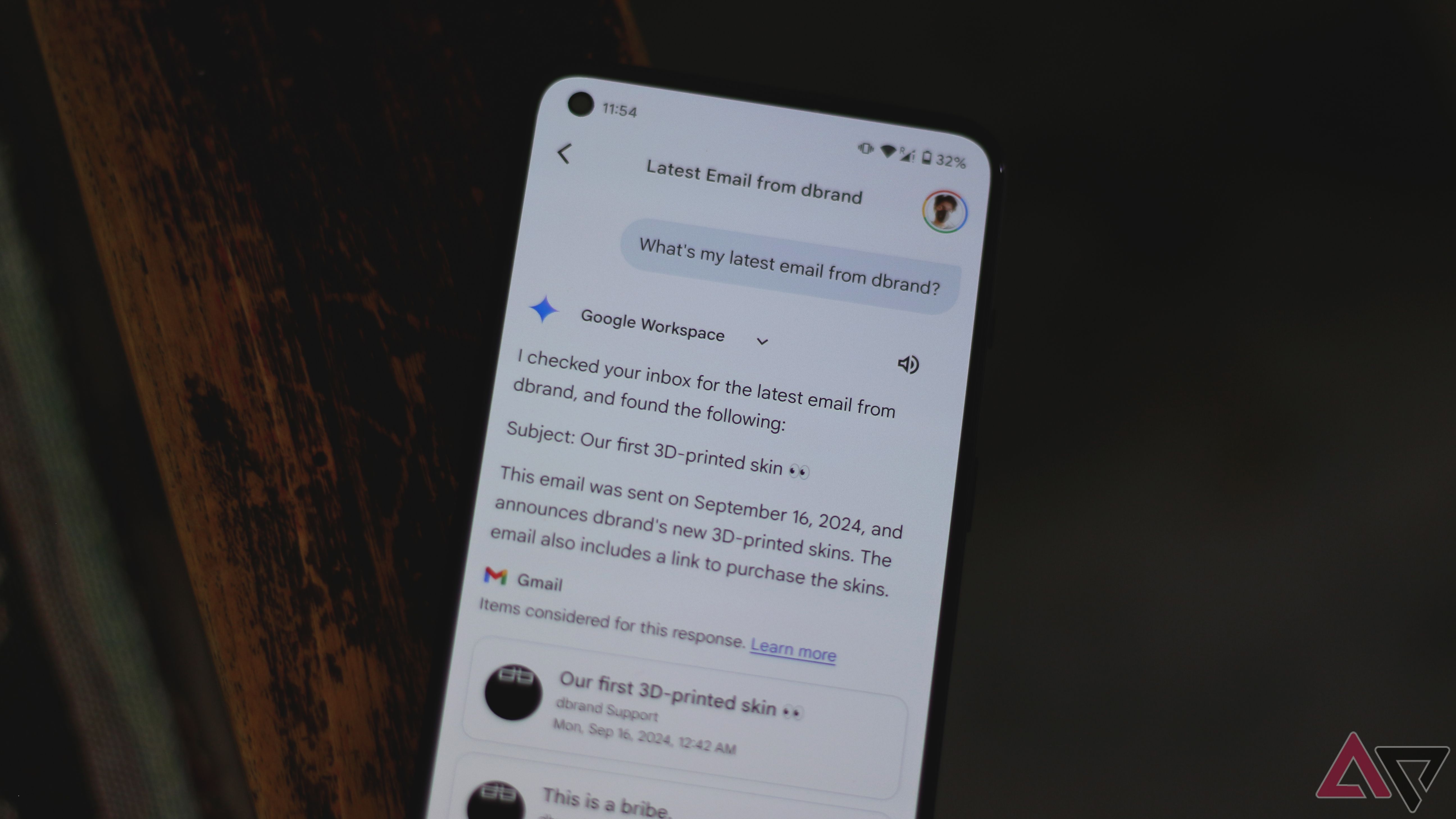 Gemini listing latest emails on an Android phone