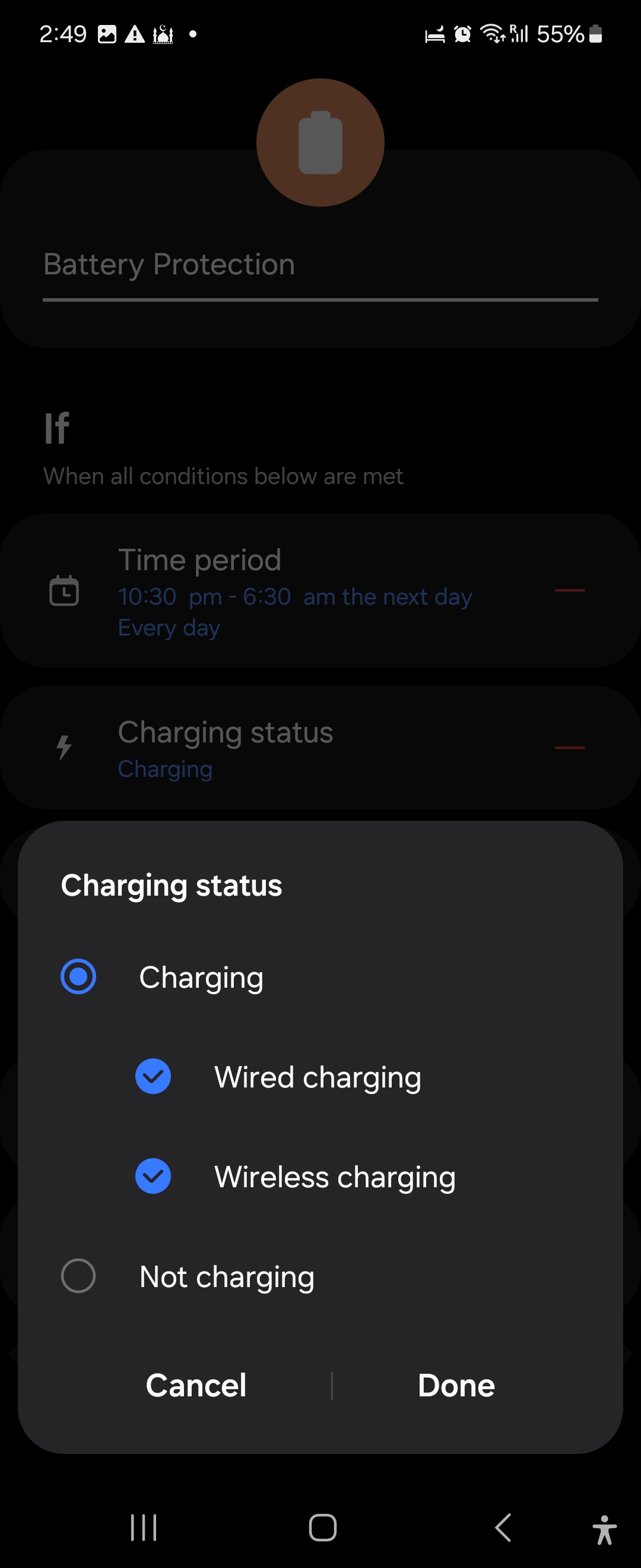 Battery protection routine in Samsung Modes and Routine app .p2ng