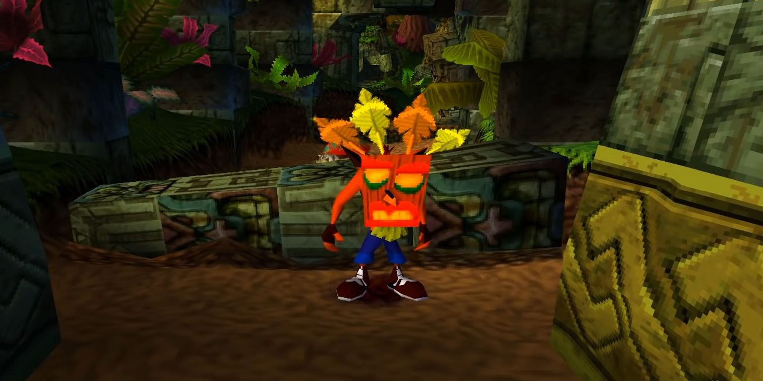 Crash wears Aku Aku in Crash Bandicoot