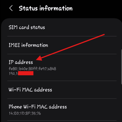 Finding your phone's IP address from Settings.