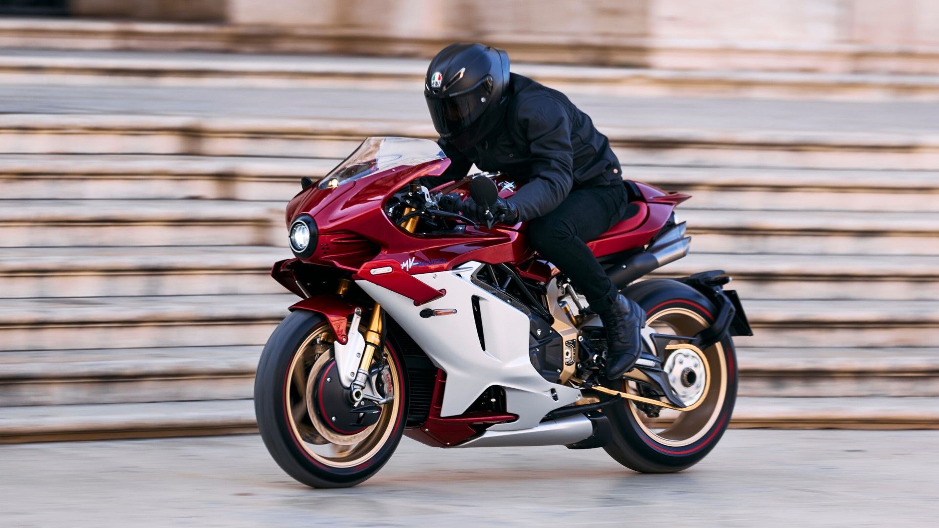 2024 MV Agusta Superveloce 1000 Series Oro accelerating front third quarter view