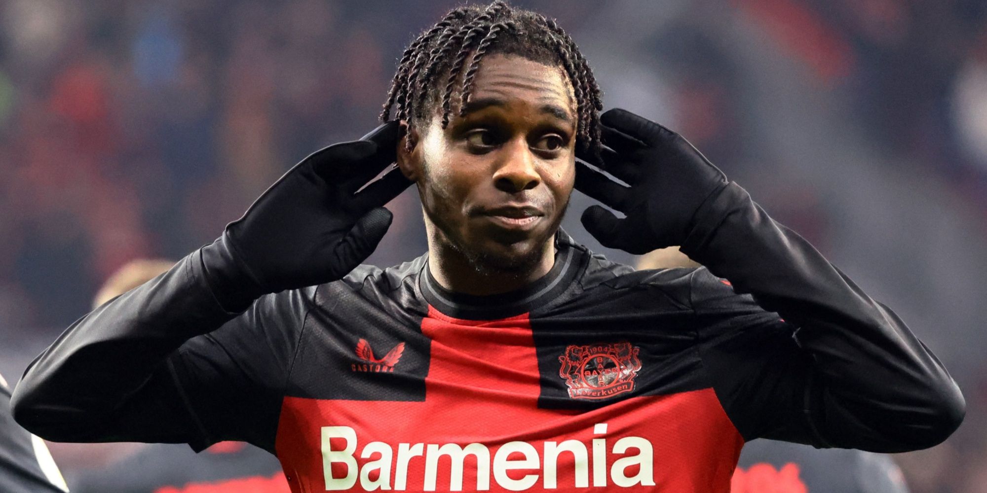 Bayer Leverkusen's Jeremie Frimpong celebrates