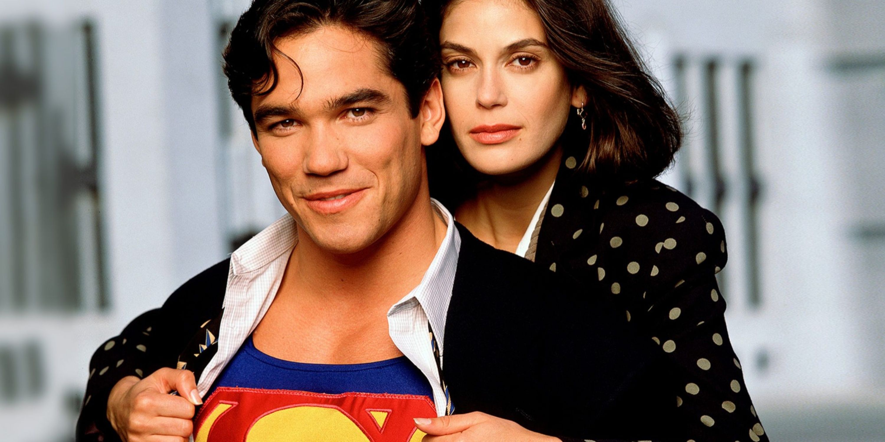 Lois opening Clark's shirt to expose with Superman suit in the show Lois and Clark