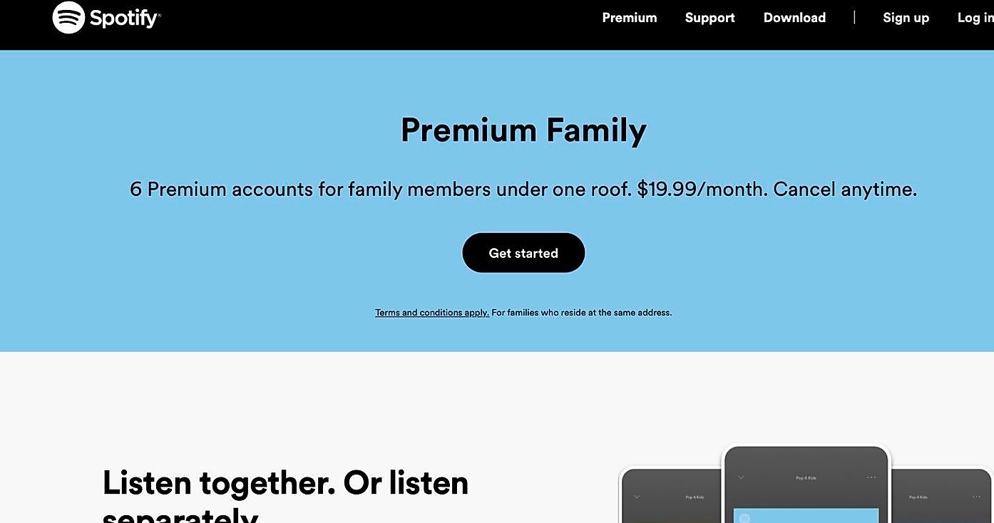 Spotify Premium Family plan on Spotify's website