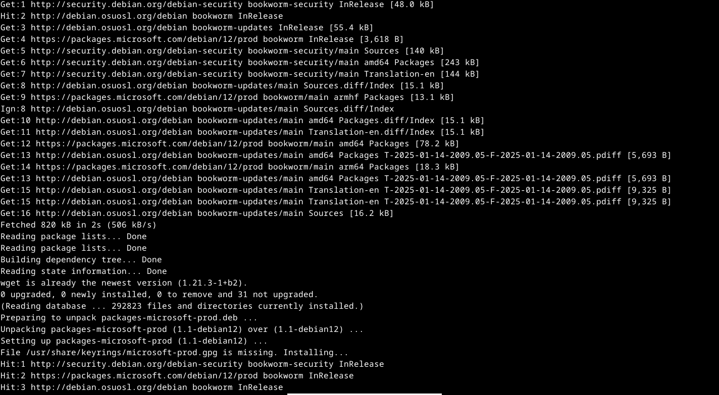 Installation of PowerShell in the Debian terminal,