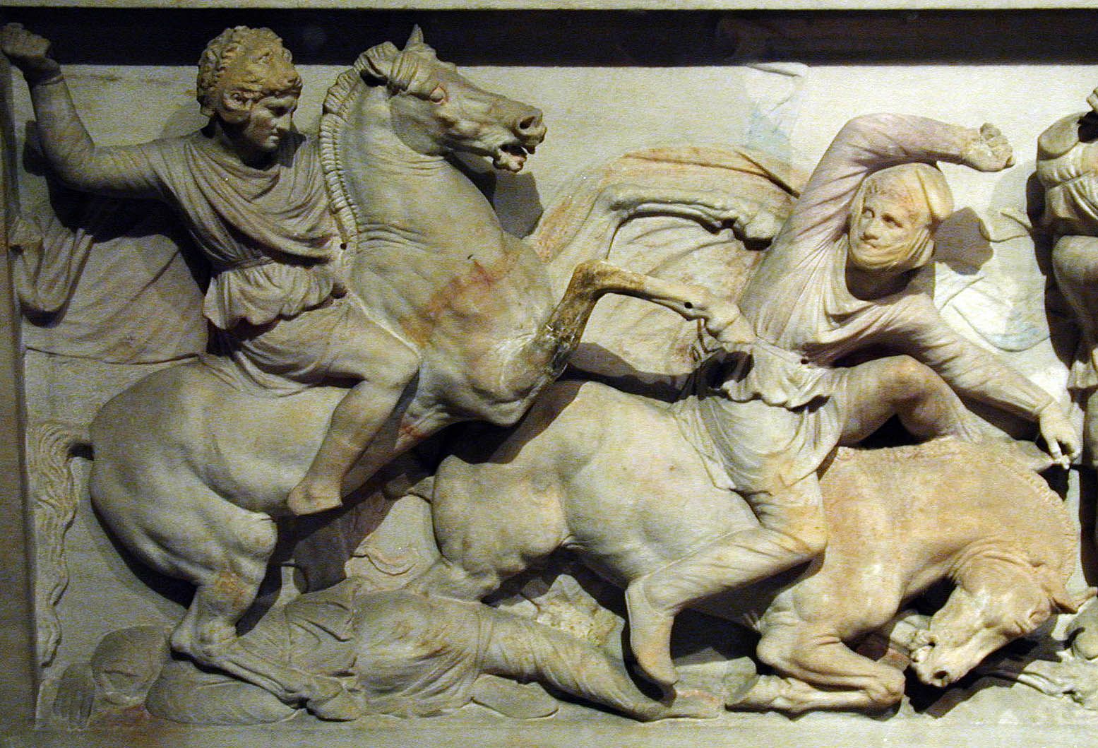 Alexander on horse at the battle of Issos (Alexander Sarcophagus, Istanbul Archaeological Museum)