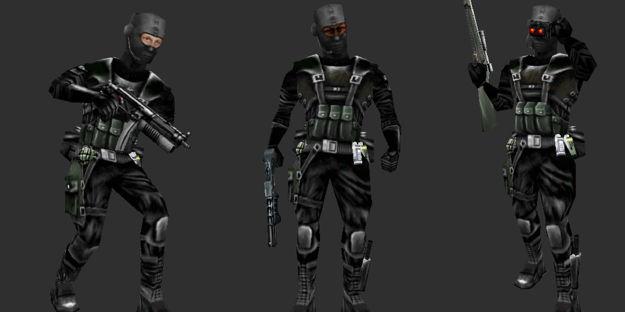 Half-Life Dark Matter three male assassin models over a grey background.