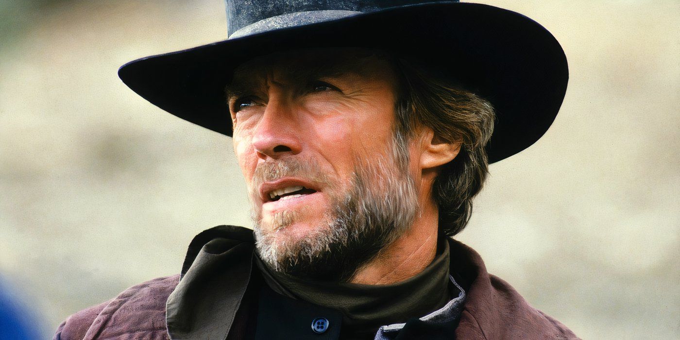 Clint Eastwood as Preacher noticing bad guys in the distance in Pale Rider.