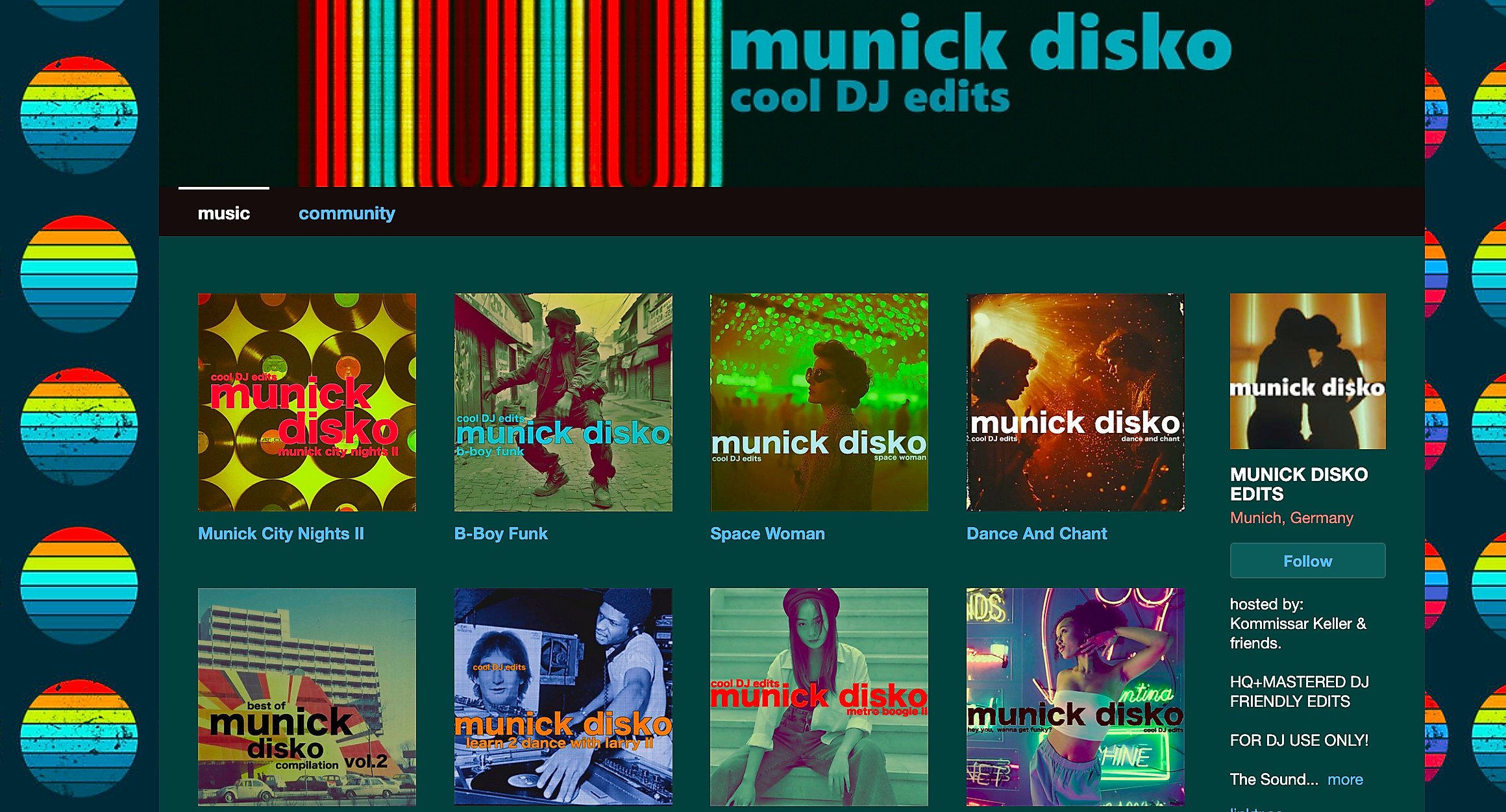 A Bandcamp artist page layout with releases.