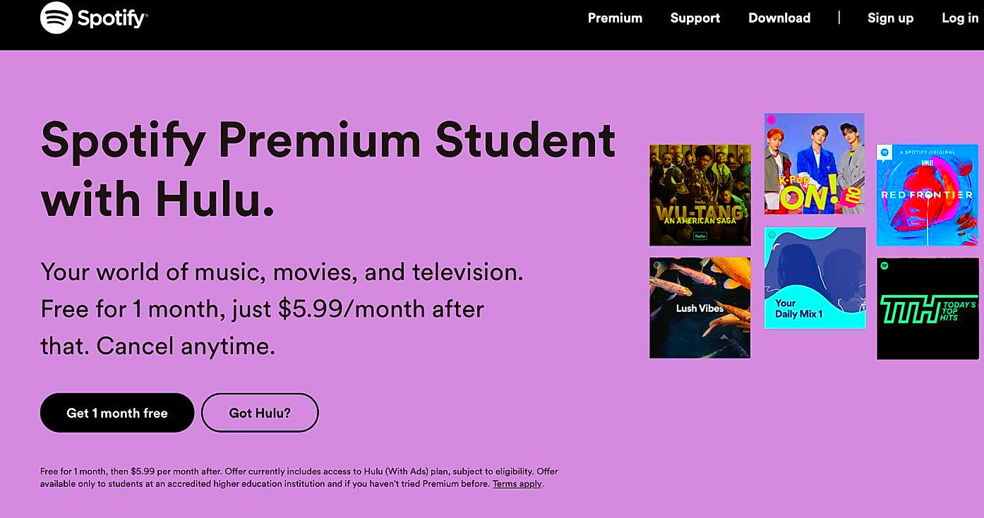 Spotify Premium Student plan on Spotify's website