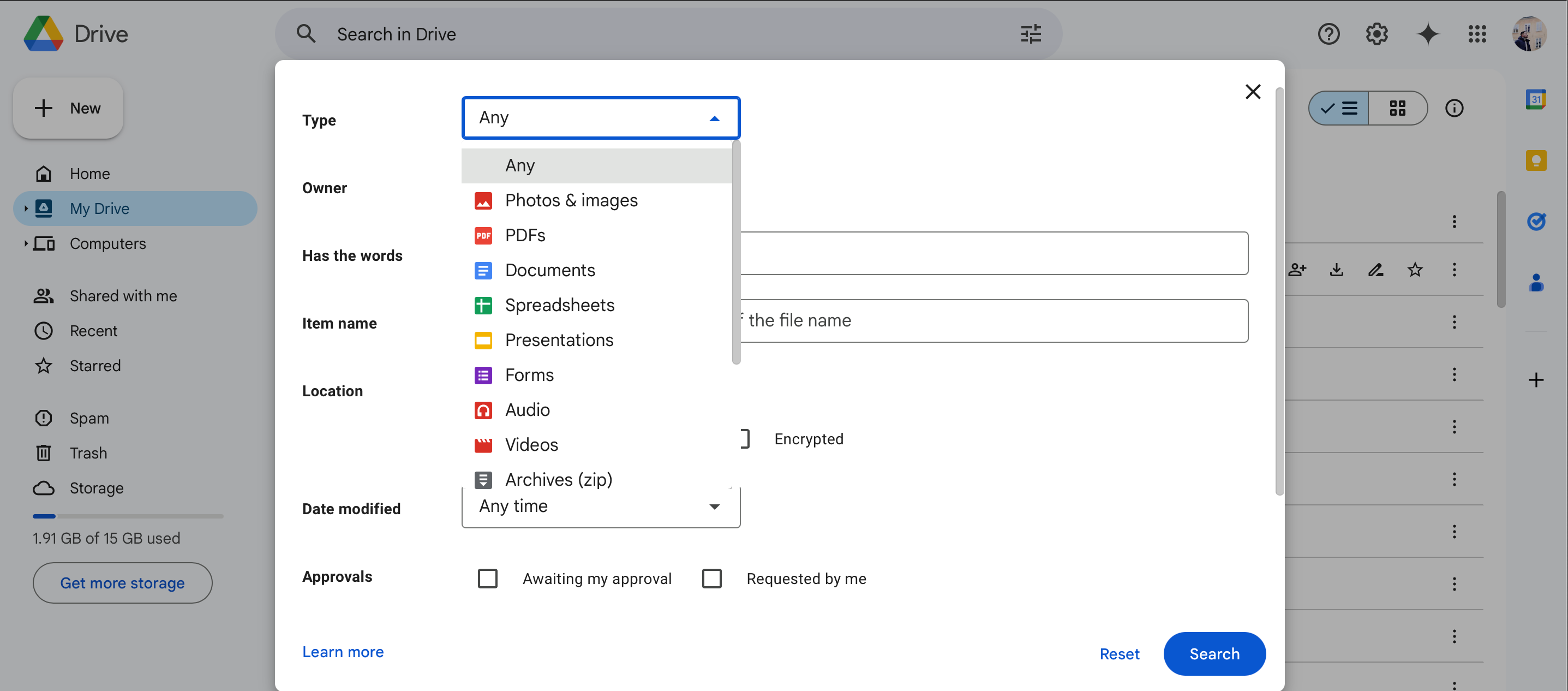 Sort your Google Drive by photos and delete anything you don't need