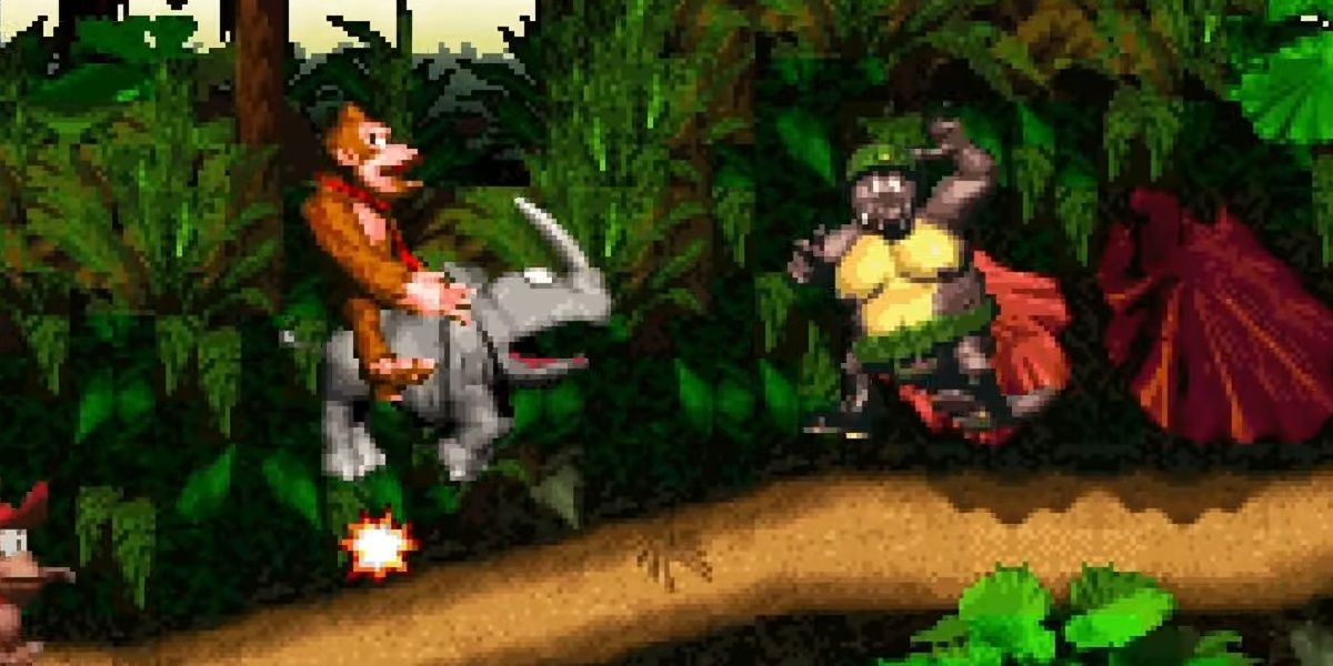 Riding Rambi in Donkey Kong Country