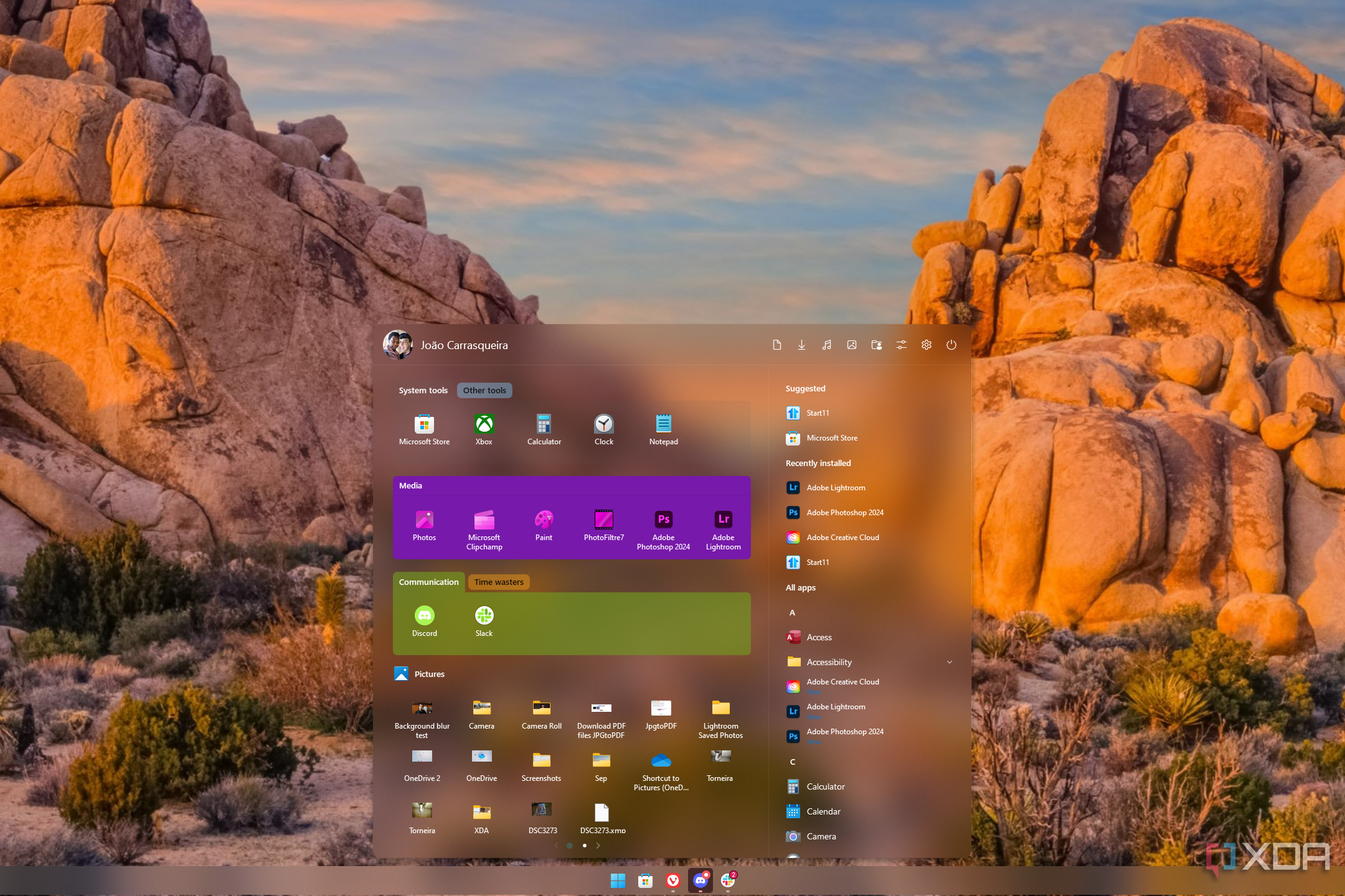 Screenshot of a Start11 Start menu with the Windows App style