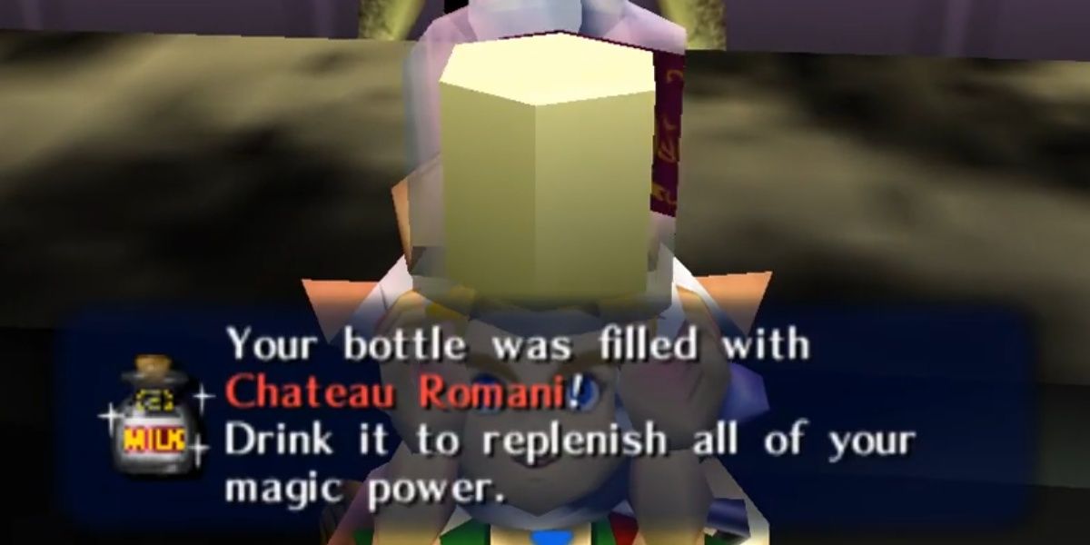 Link gets a bottle of Chateau Romani in The Legend of Zelda: Majora's Mask