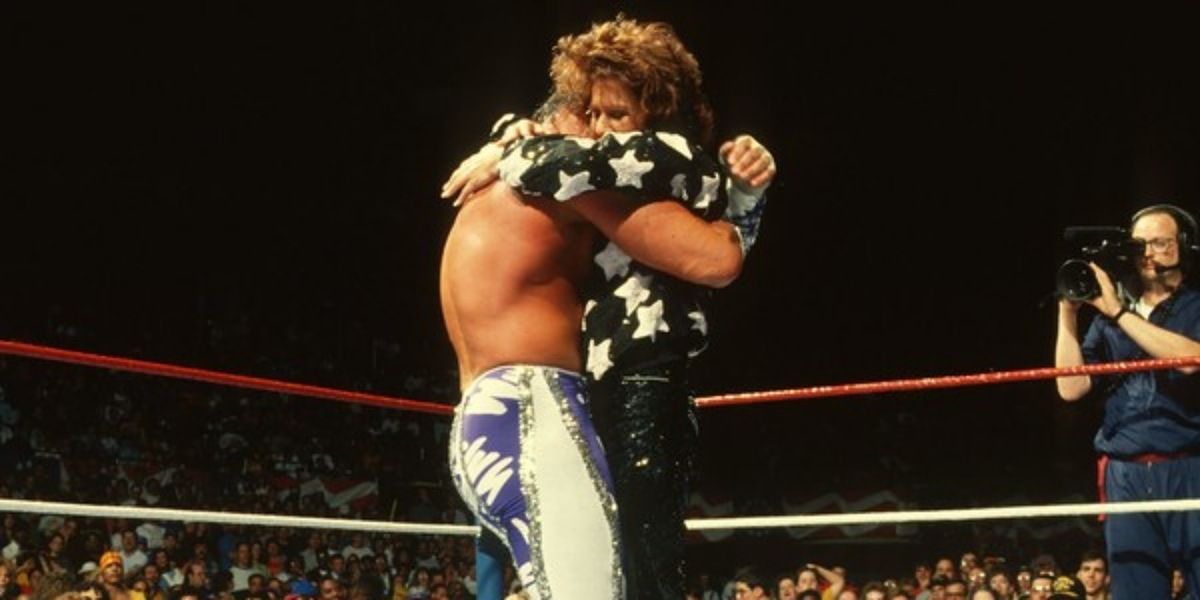 Randy Savage hugging Miss Elizabeth. 