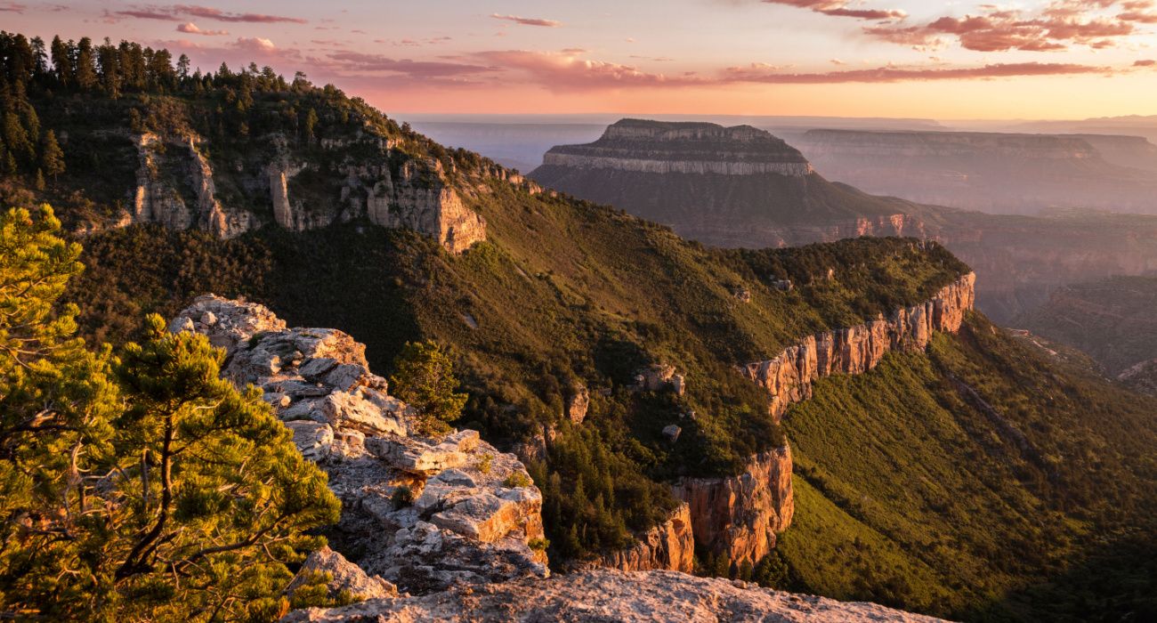 Sunset View of the Grand Canyon North Rim from Locust Point on the edge of the Kaibab Plateau