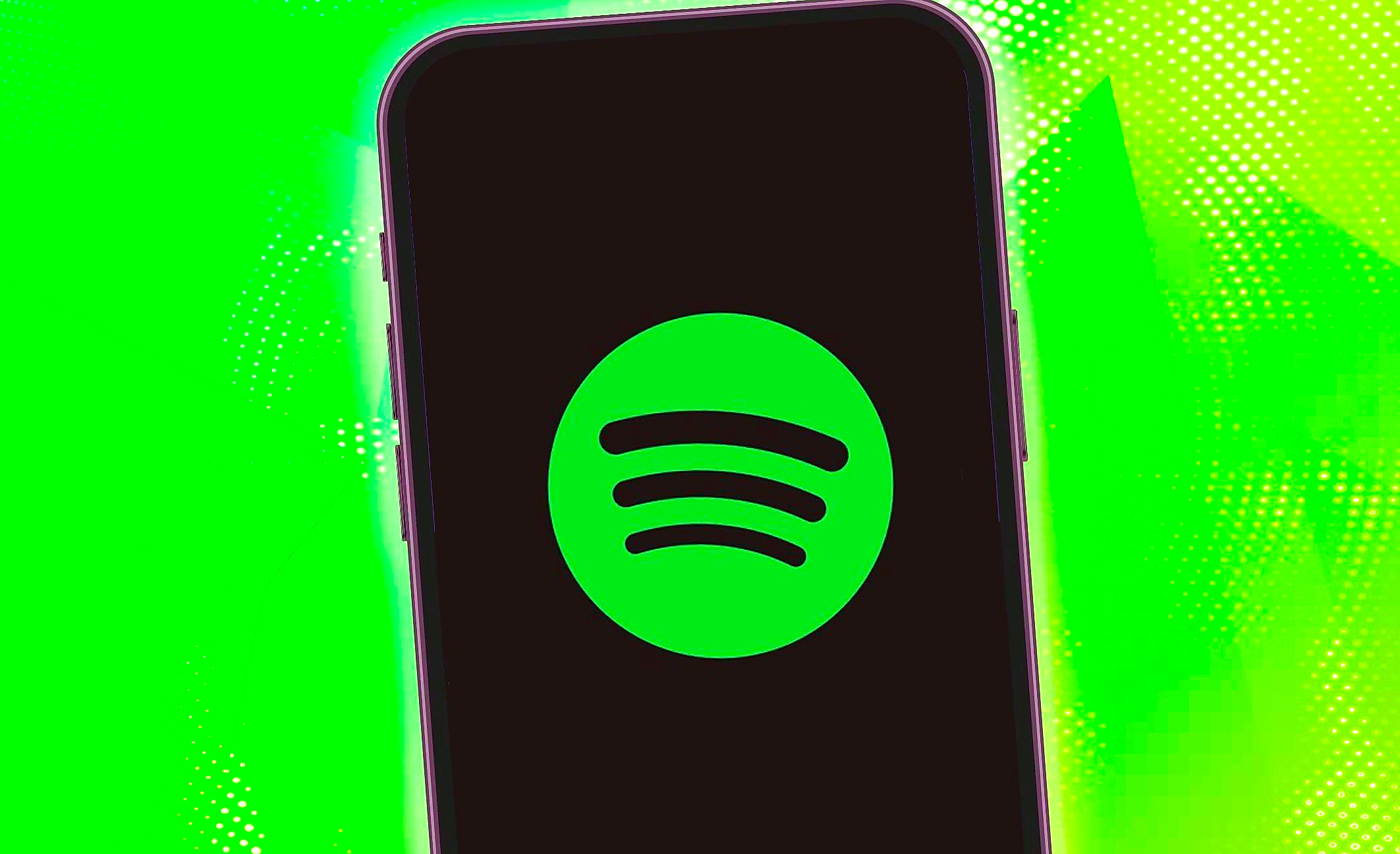 Spotify on iPhone on yellow/screen background.