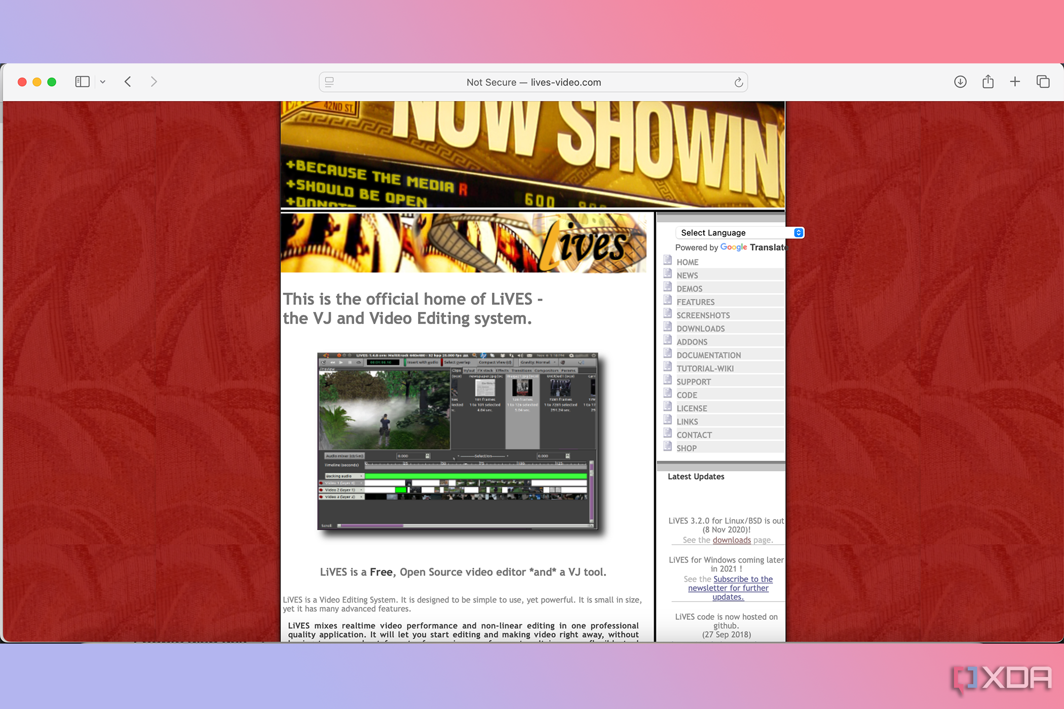 LiVES video editing tool homepage