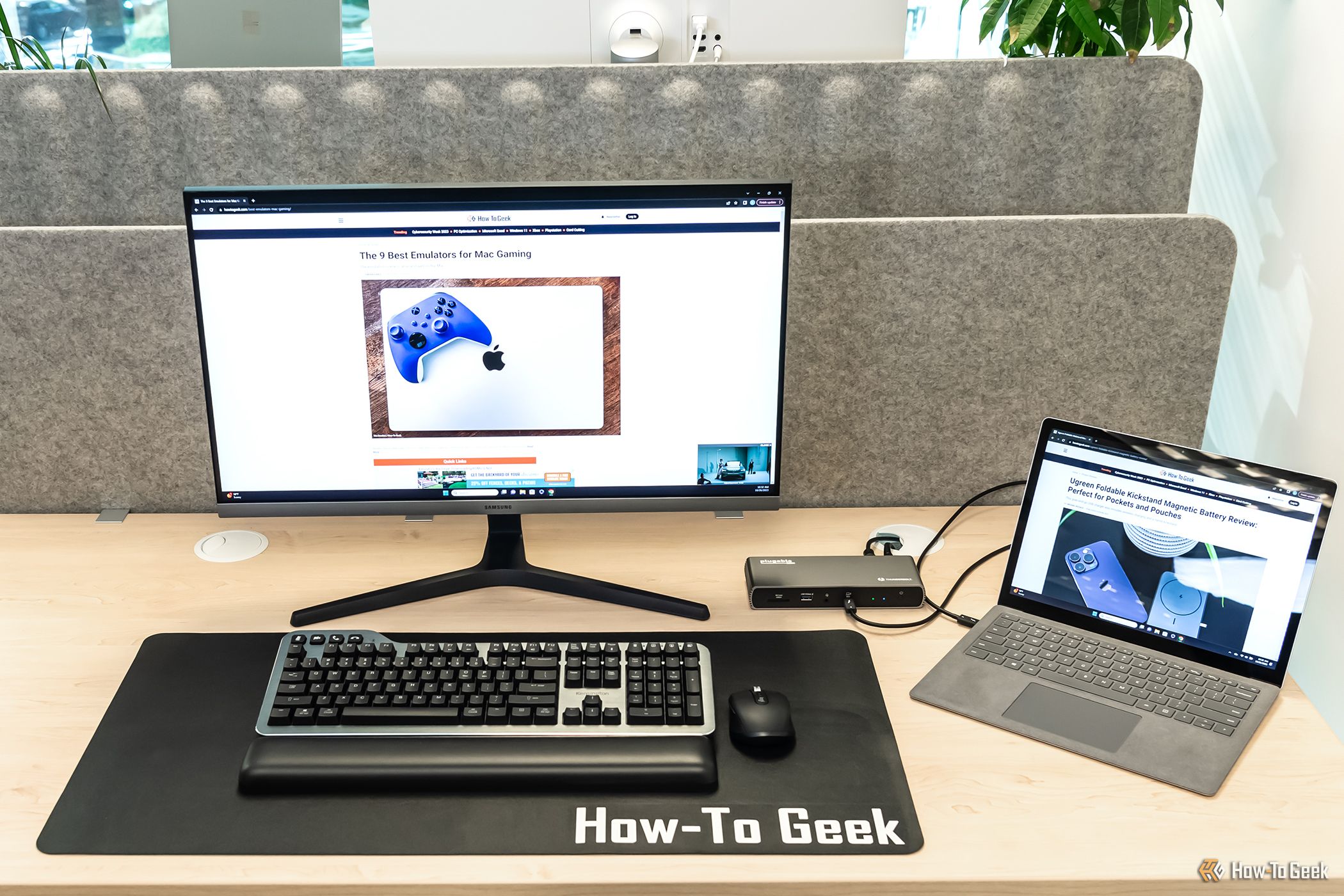 The Plugable Thunderbolt 4 set up with a laptop and monitor