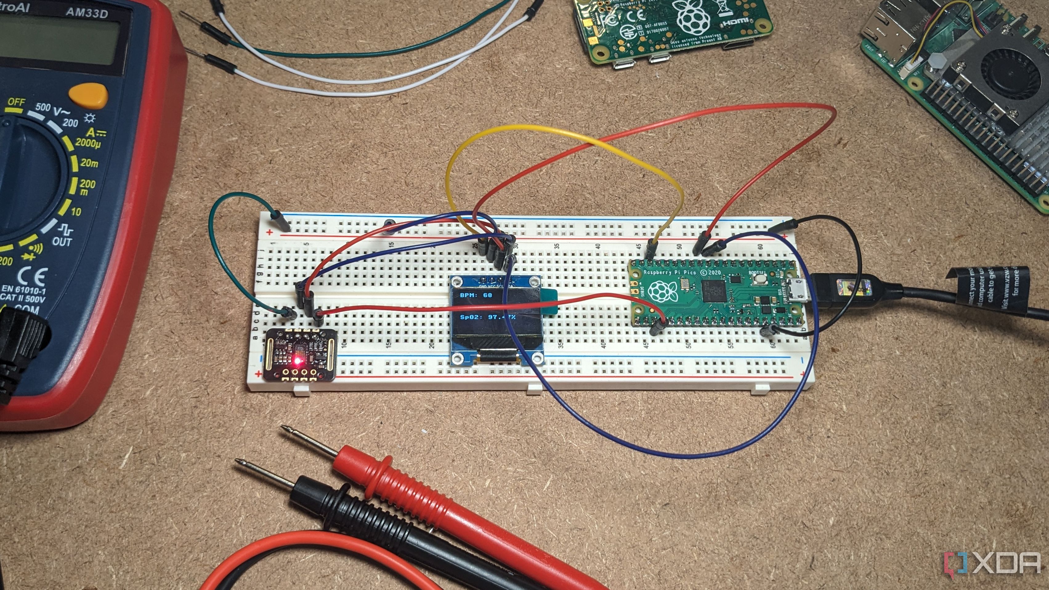 Raspberry Pi Pico and components on breadboard