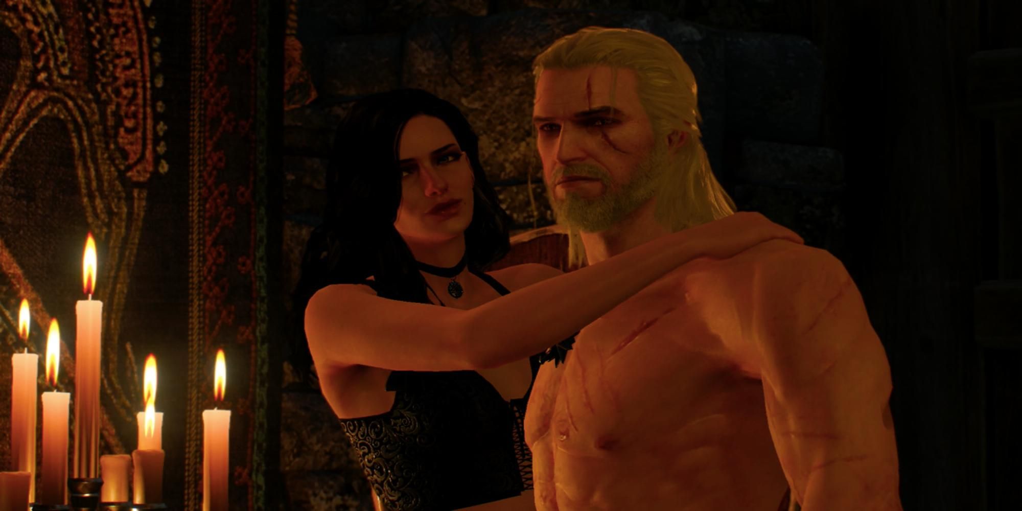 Yennefer hugging Geralt in Witcher 3