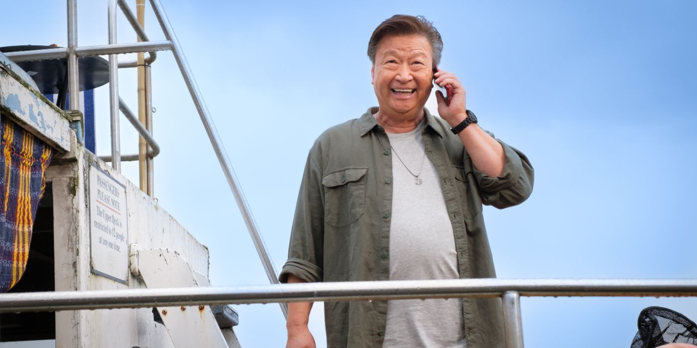 Tzi Ma as Lia's dad, Xian, talking on his cellphone in the romantic comedy, Five Blind Dates