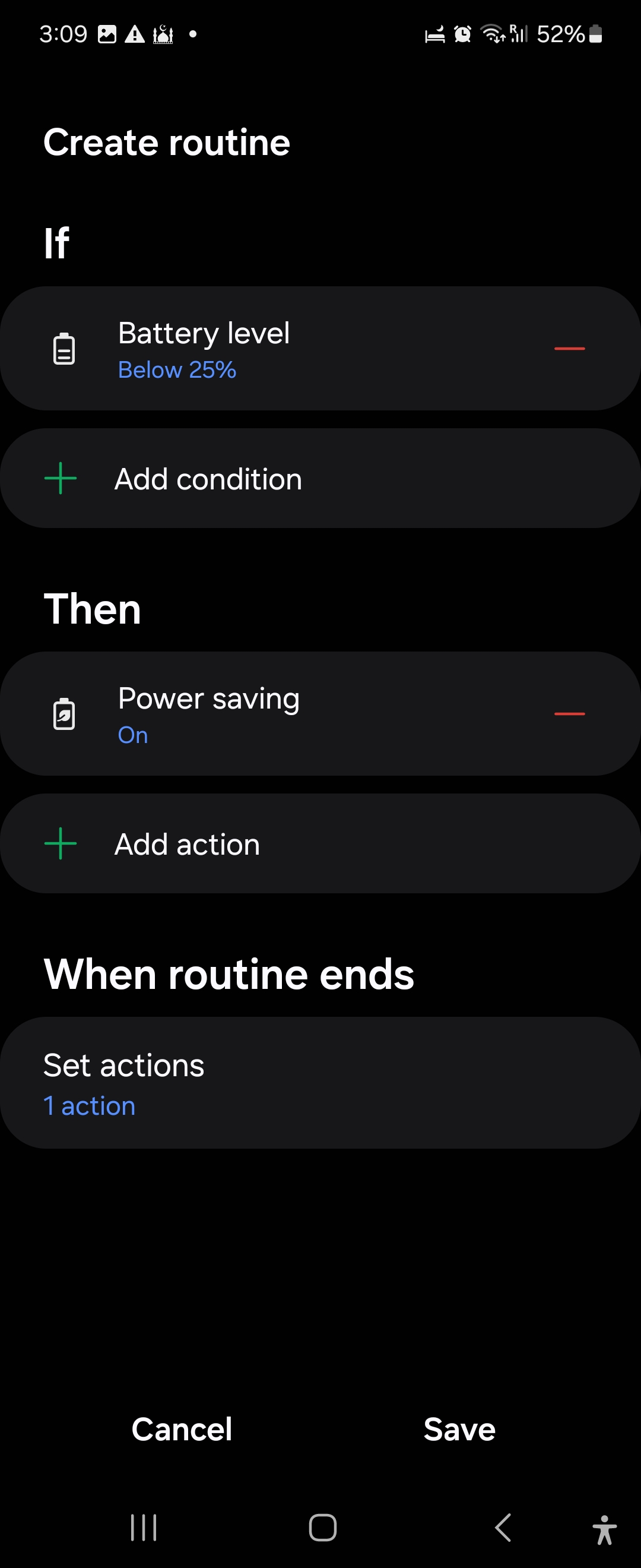 Battery saver routine settings in Samsung Modes and Routines