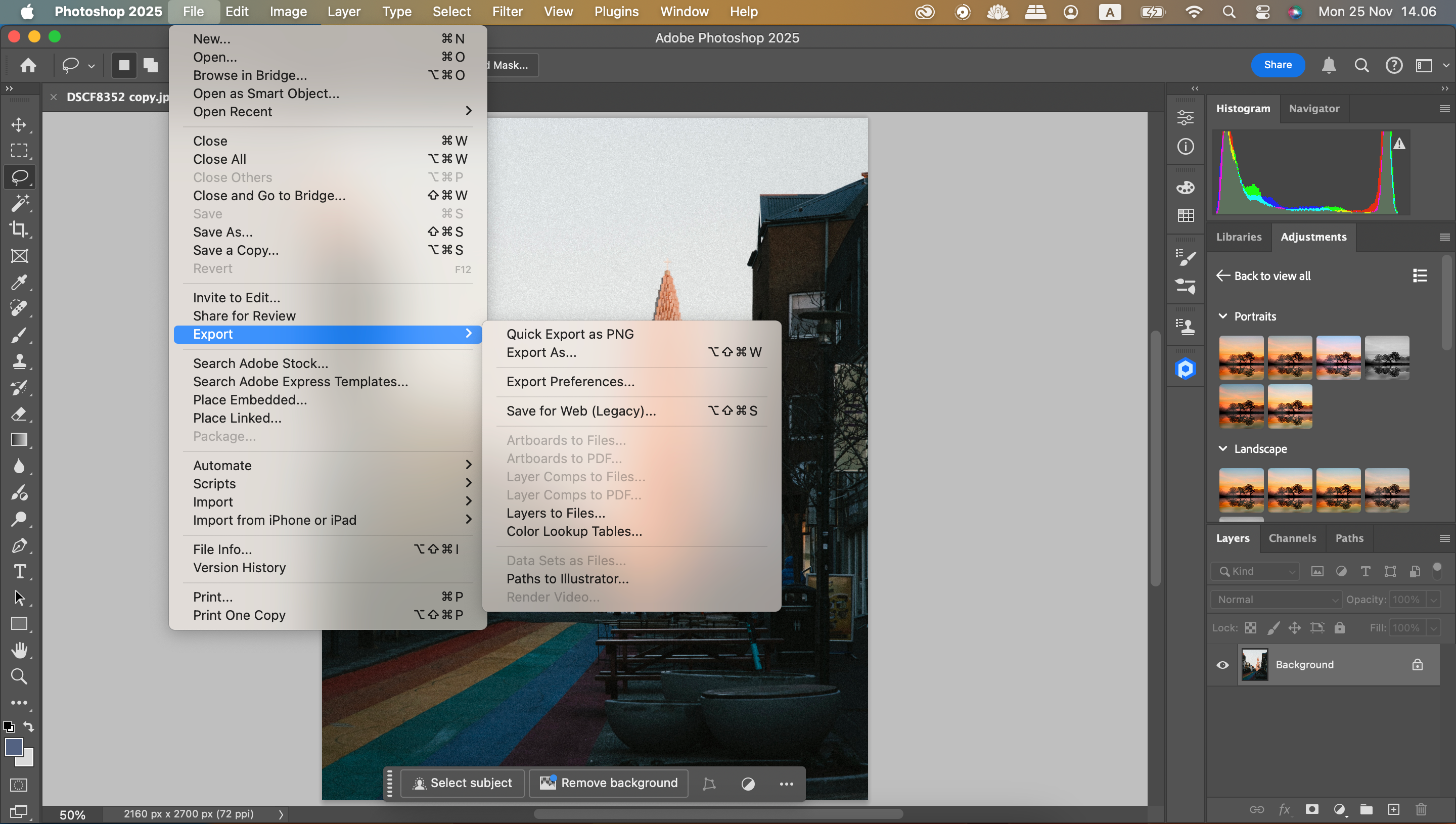 Quick Export your Photoshop file as JPEG or PNG