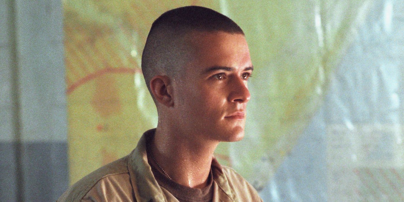 PFC Blackburn in Black Hawk Down in front of a map.