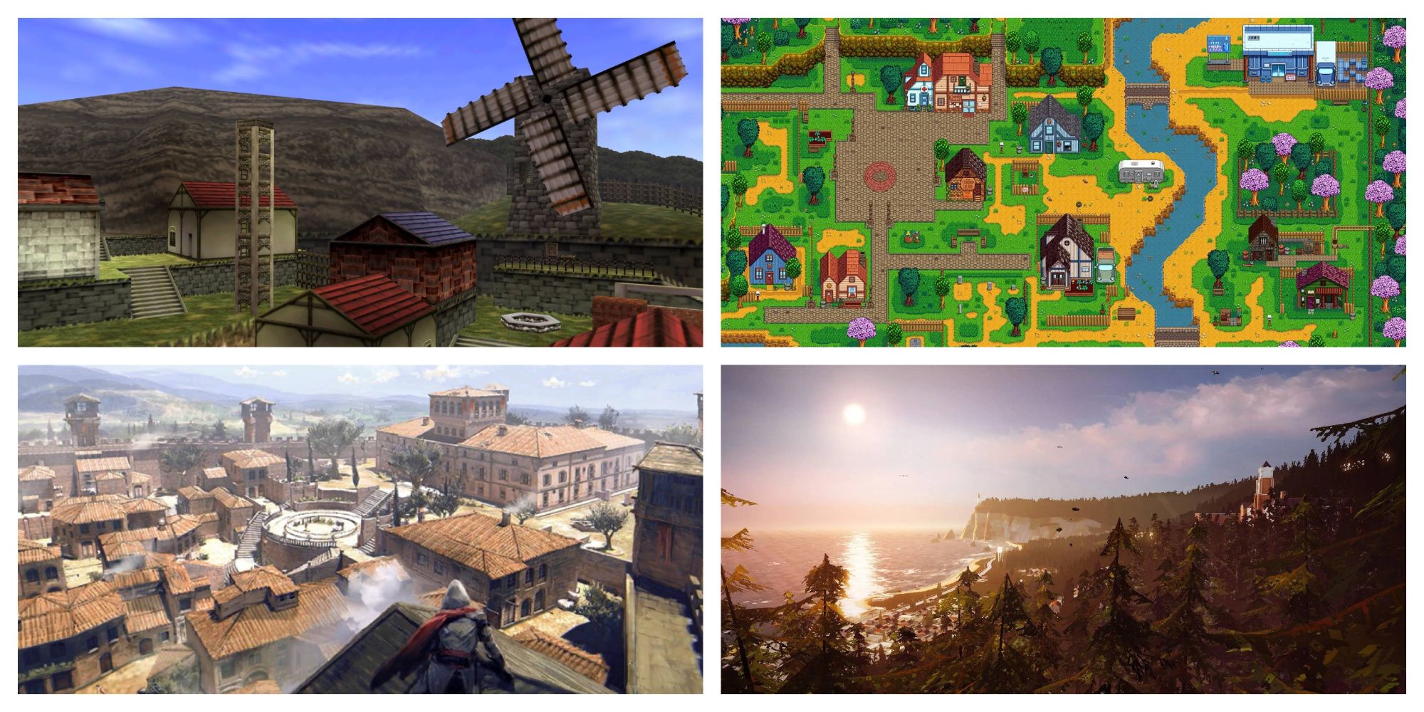 Iconic Small Towns in Video Games Kakariko Village Legend of Zelda Ocarina of Time Pelican Town Stardew Valley Monteriggioni Assassin's Creed 2 Arcadia Bay Life is Strange