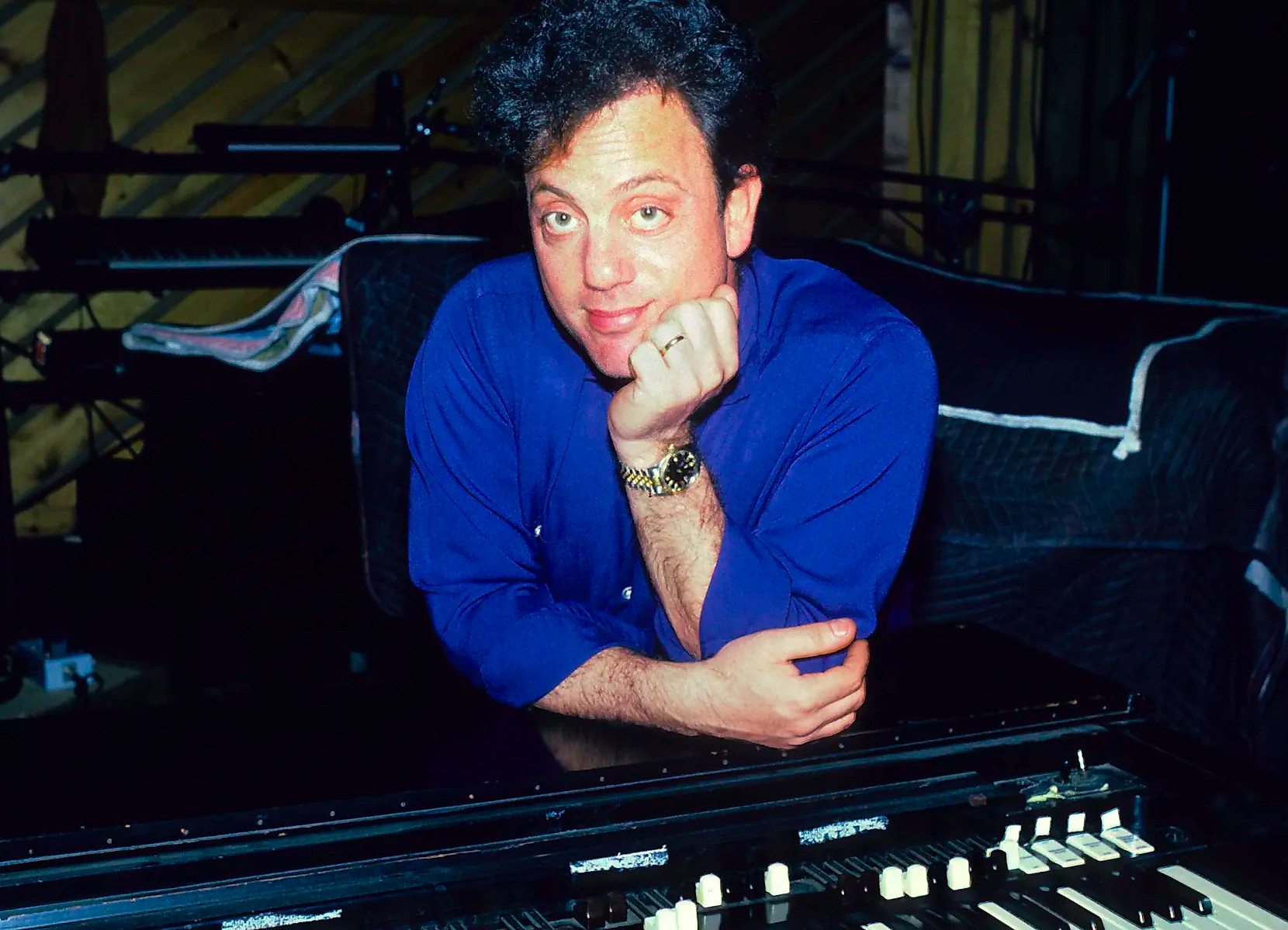 American songwriter and singer Billy Joel during the recording of his album The Bridge. Recorded at The Power Station recording studio on August 20, 1986 in New York, New York.