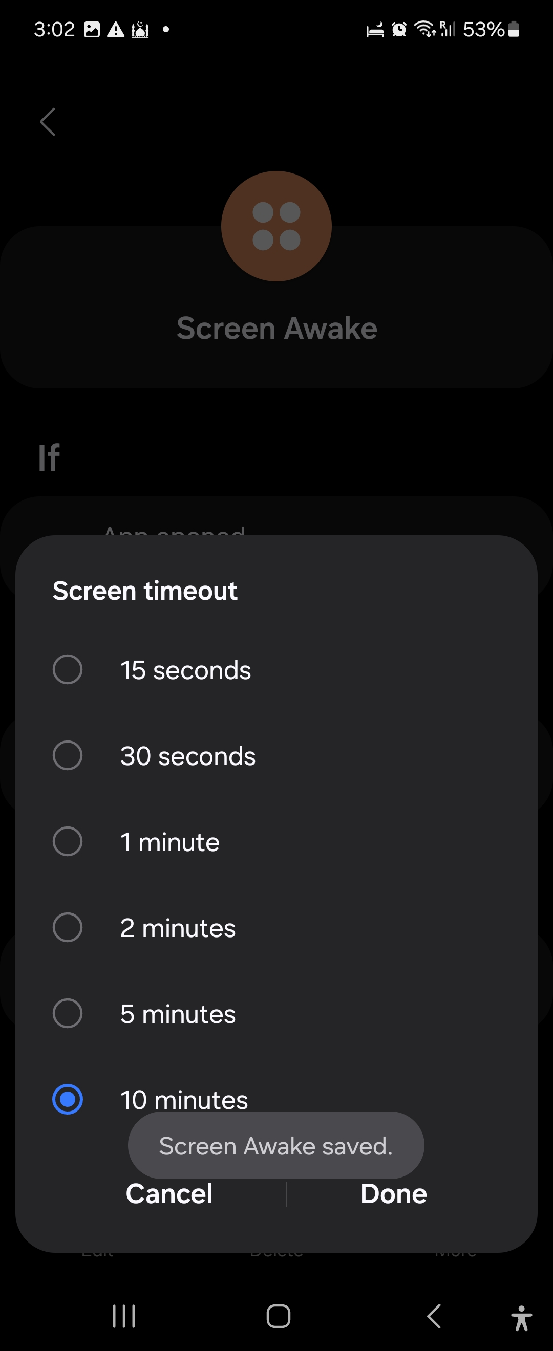 Screen awake settings in Samsung Modes and Routines 