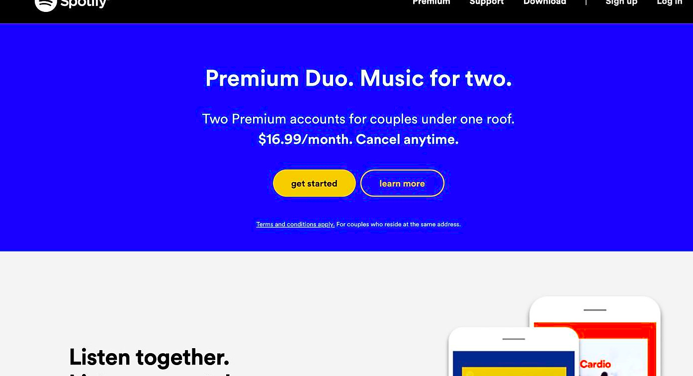 Spotify Premium Duo plan on Spotify's website