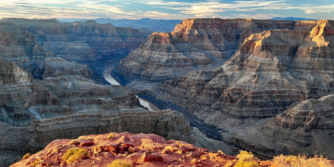 Grand Canyon in the morning under white clouds