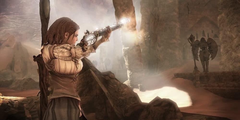 Lady Shooting a Gun in Fable 3