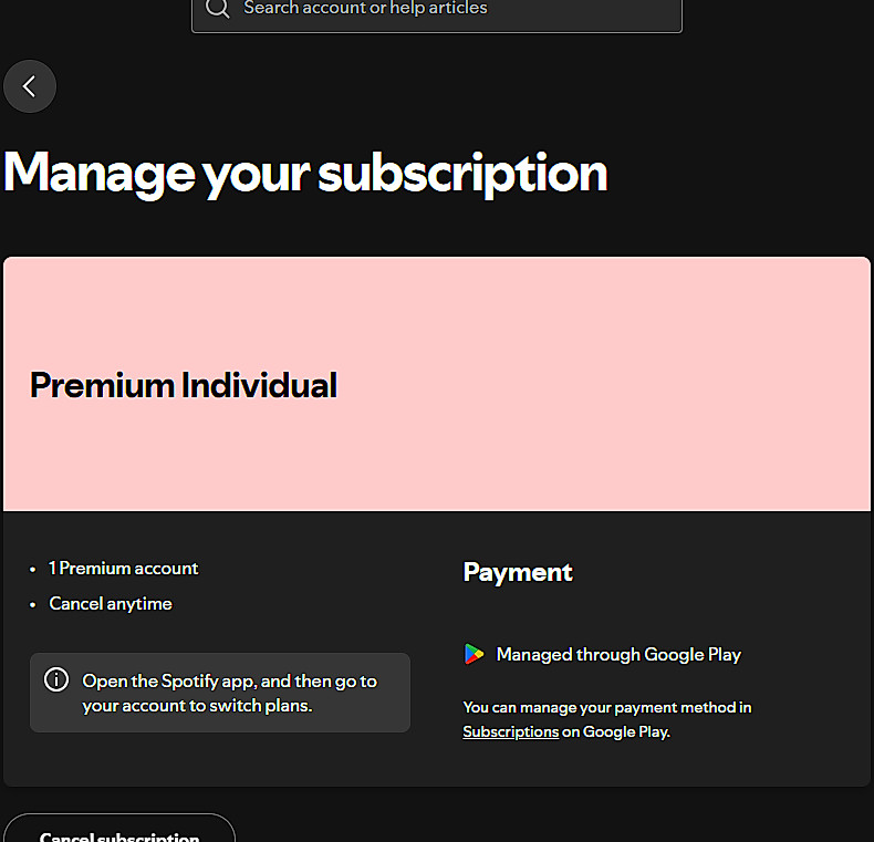 Subscribing to Spotify Individual Premium