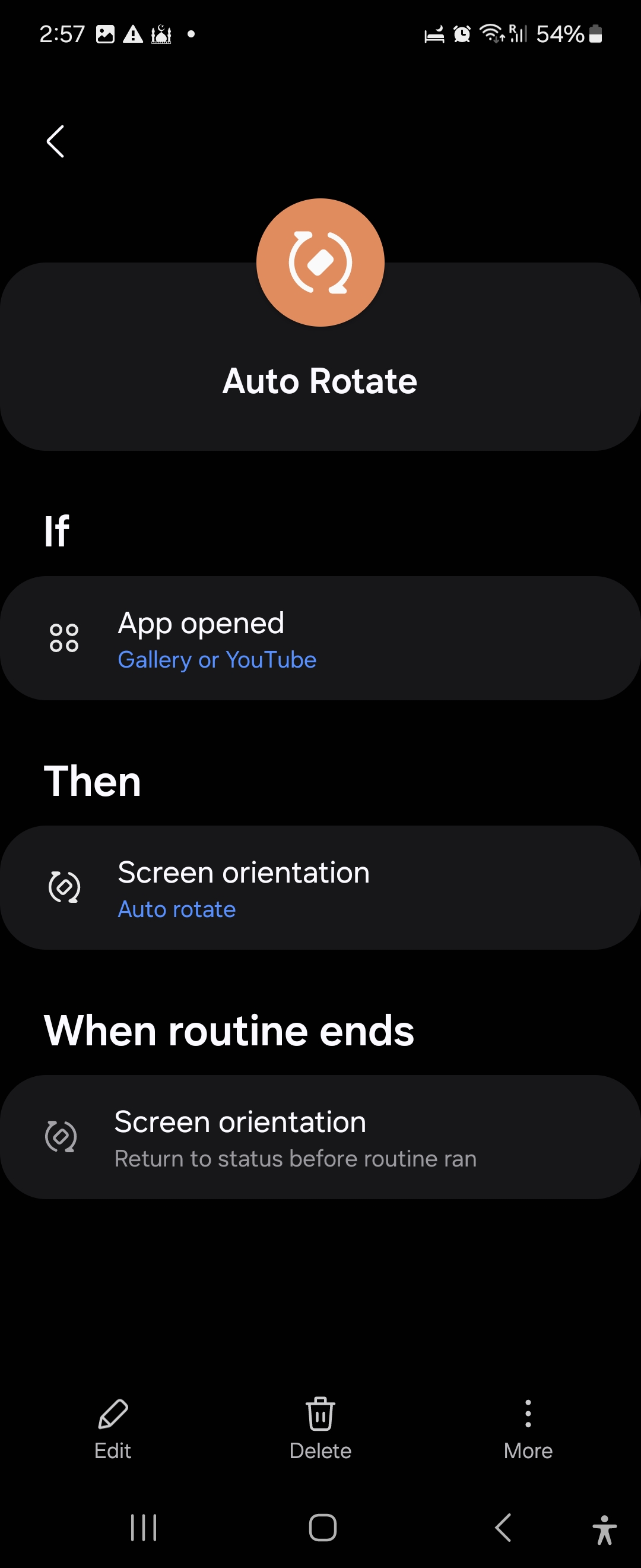 Screen rotate soutine in Samsung Modes and Routines