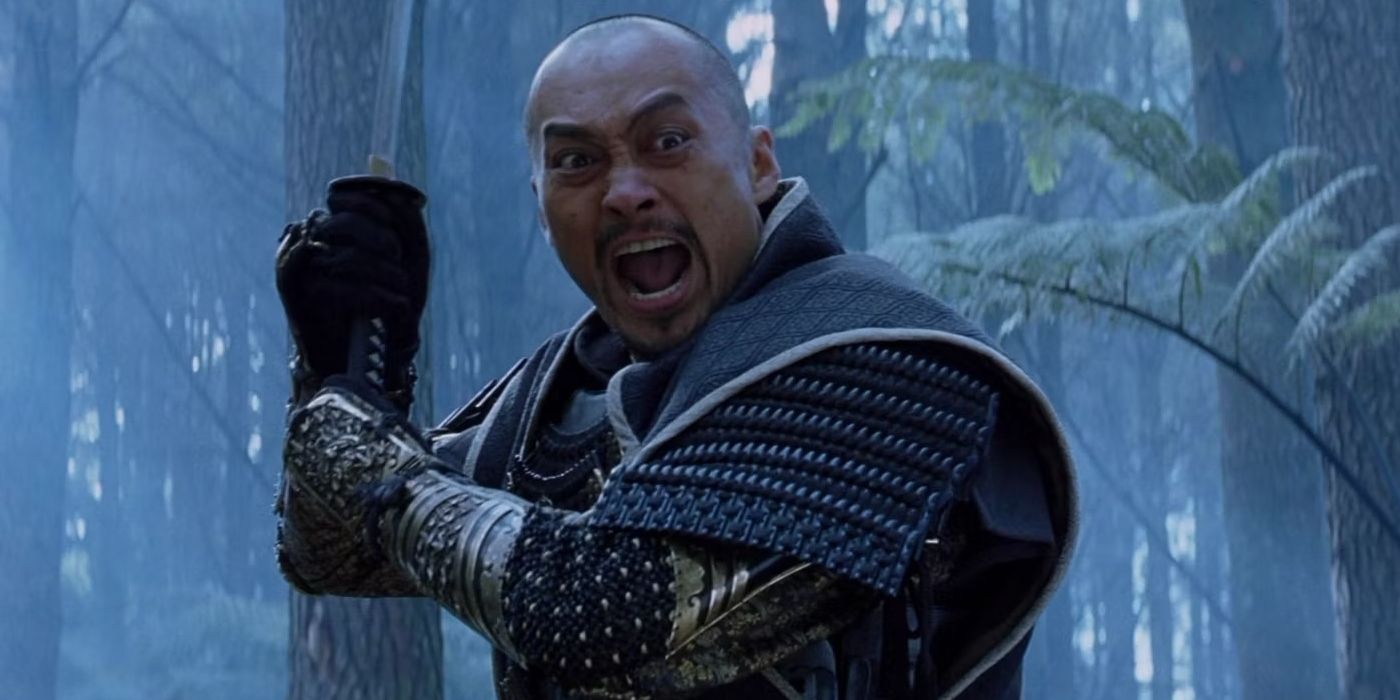 Ken Watanabe raising his sword to battle in The Last Samurai