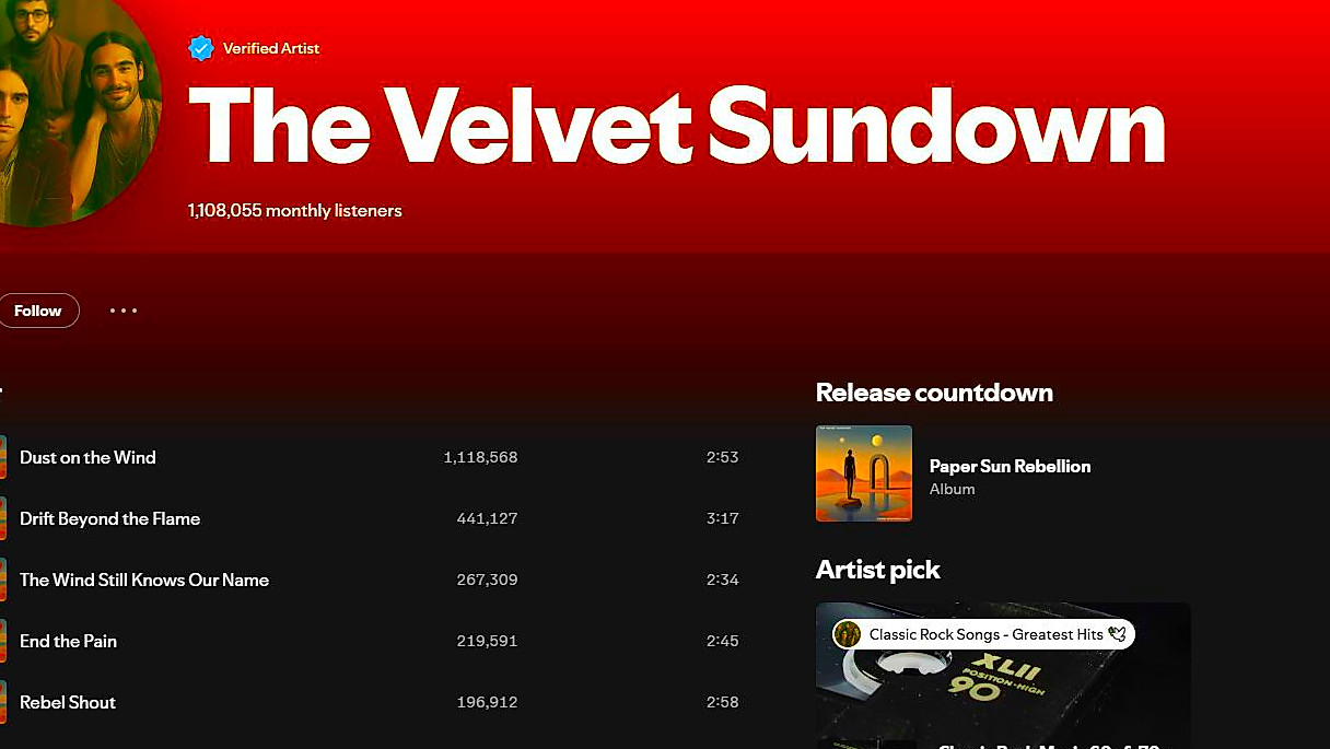 The Velvet Sundown's artist page on Spotify
