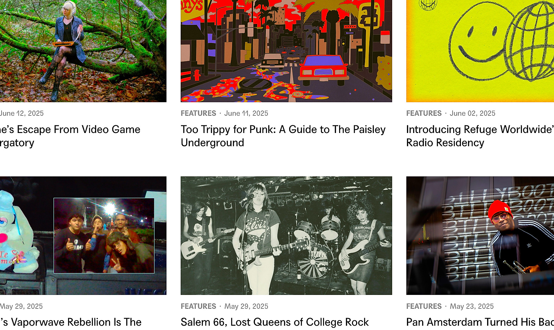 Bandcamp's Features section displaying the latest content.